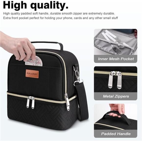 Lunch Bag Women Men, Double Deck Lunch Box Insulated Lunch Bag for Adults Work - Picture 4 of 7